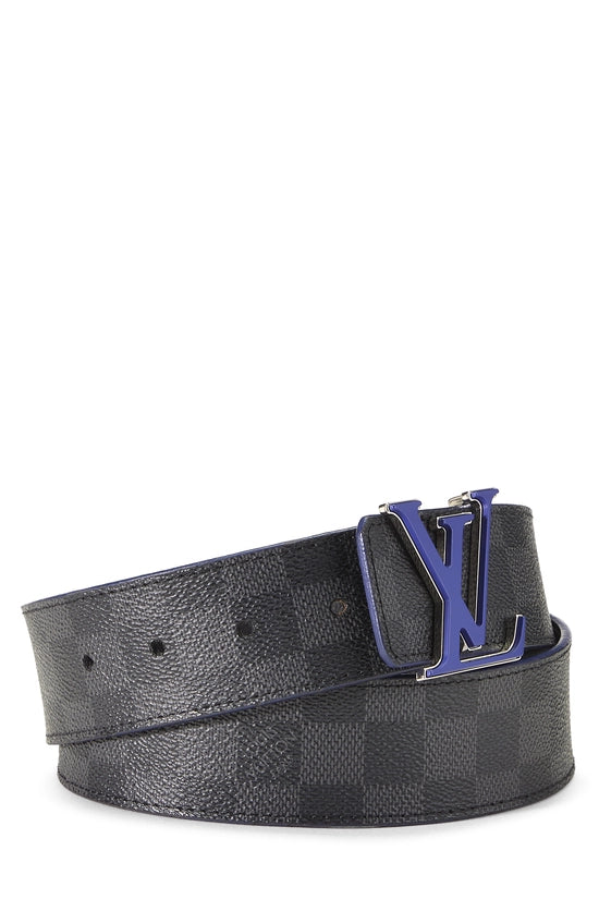 Louis Vuitton LV Initiales 40mm Monogram Eclipse Belt with Blue Buckle