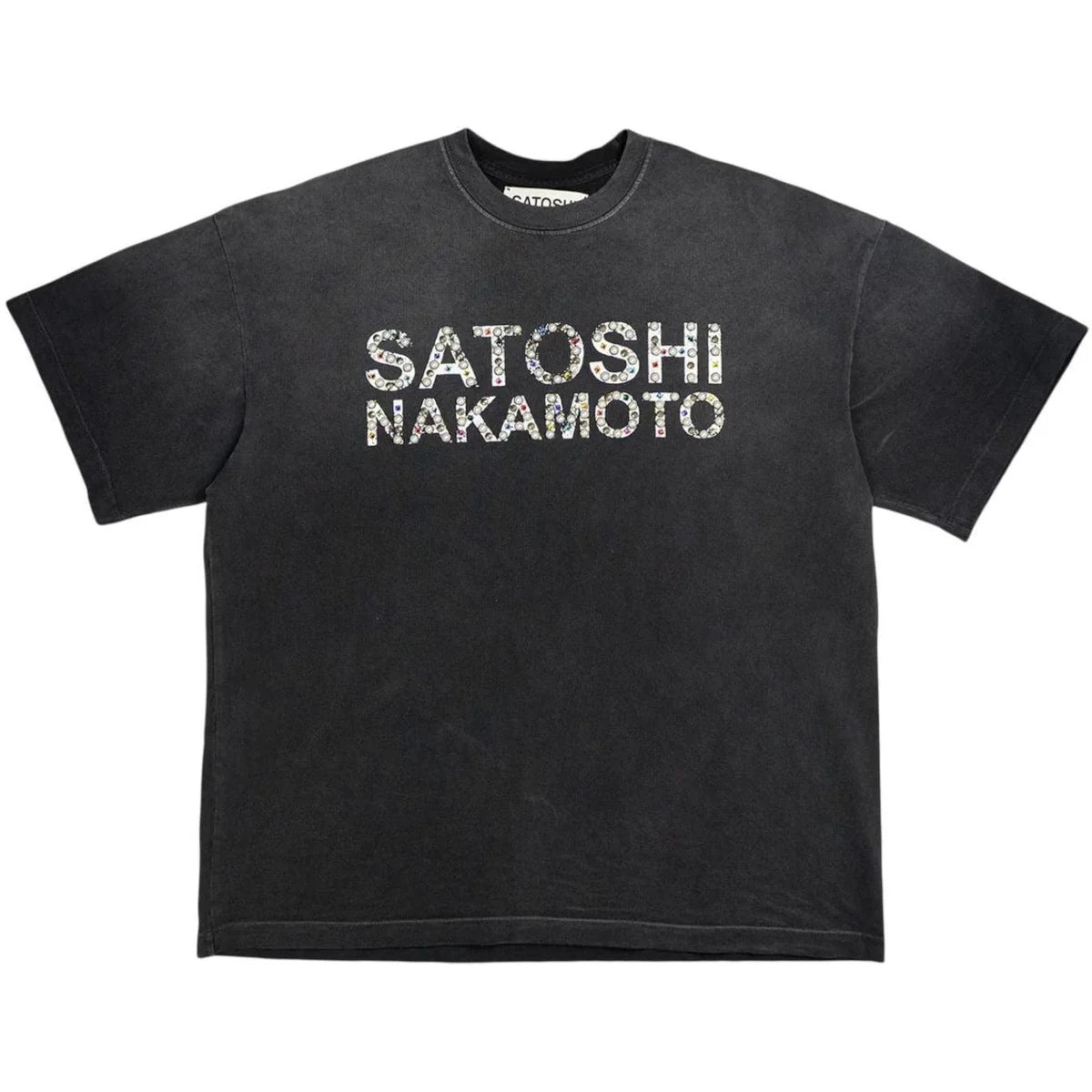 Satoshi Nakamoto Pearl Studded Logo T-Shirt Washed Black