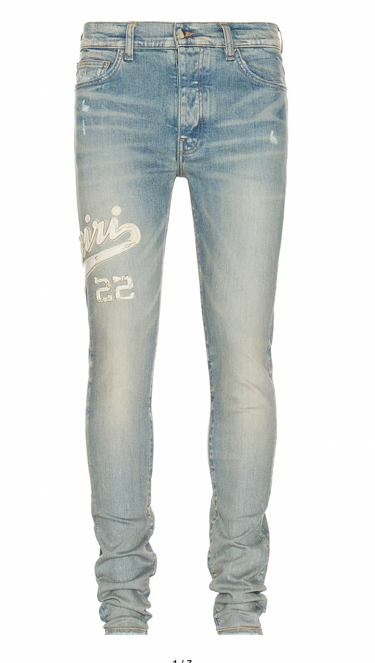 Amiri Varsity Applique Logo Jeans Clay Indigo