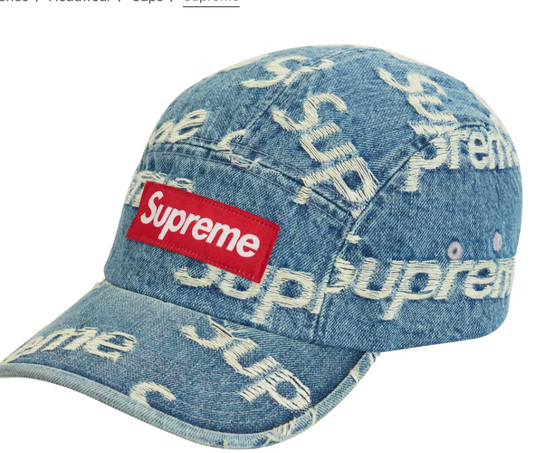 Supreme Frayed Logos Denim Camp Cap Blue