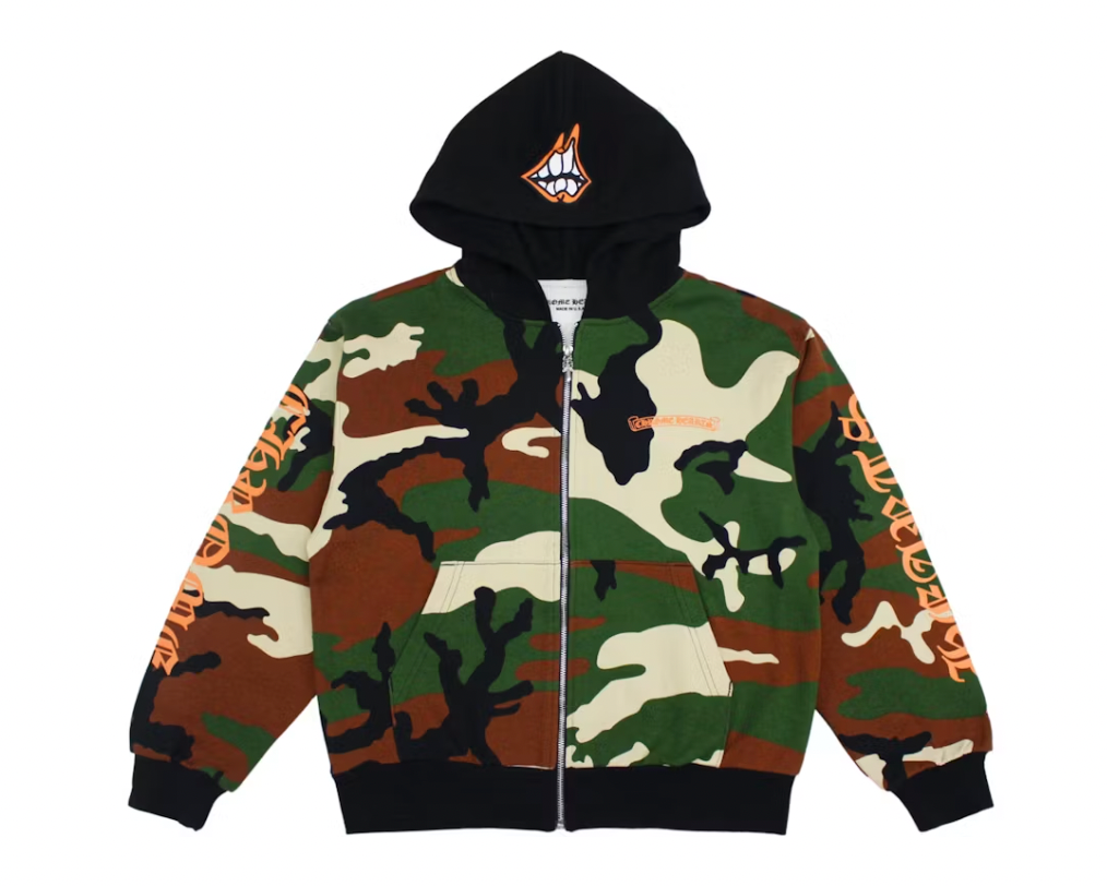 Chrome Hearts Matty Boy Caution Thermal Zip Up Hoodie Camo