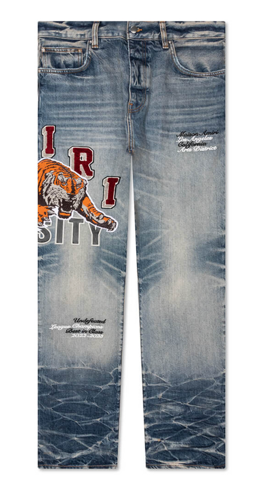 Amiri Varsity Tiger Straight Jeans Vintage Indigo