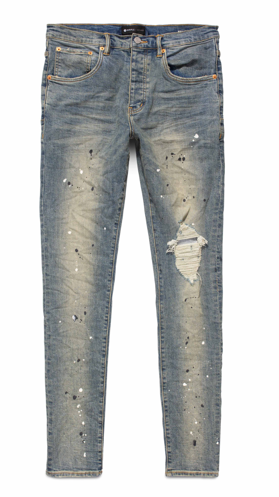 Purple Brand P002 Mid Indigo Destroy Paint Jeans