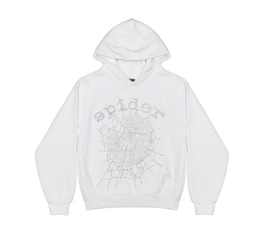 Sp5der OG Rhinestone Logo Hoodie White