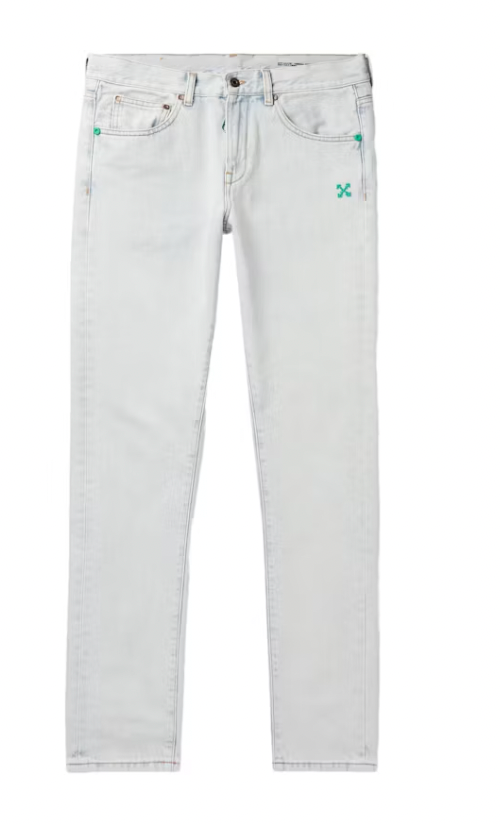 OFF-WHITE Bleached Slim Fit Denim Jeans Bleach/Mint