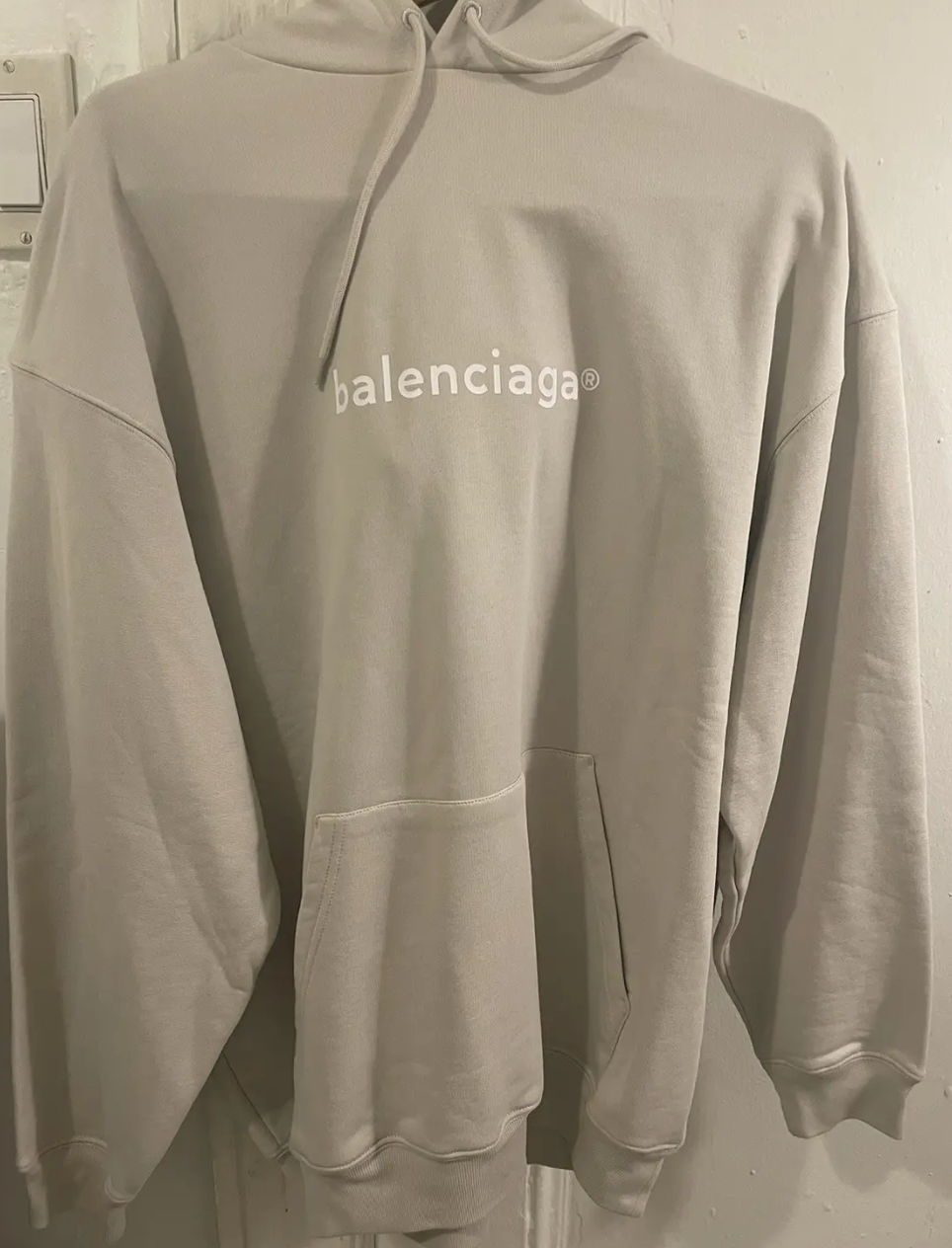 Balenciaga Logo Oversized Hoodie Beige