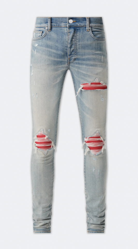 Amiri MX1 Red Bandana Patch Jeans Antique Indigo