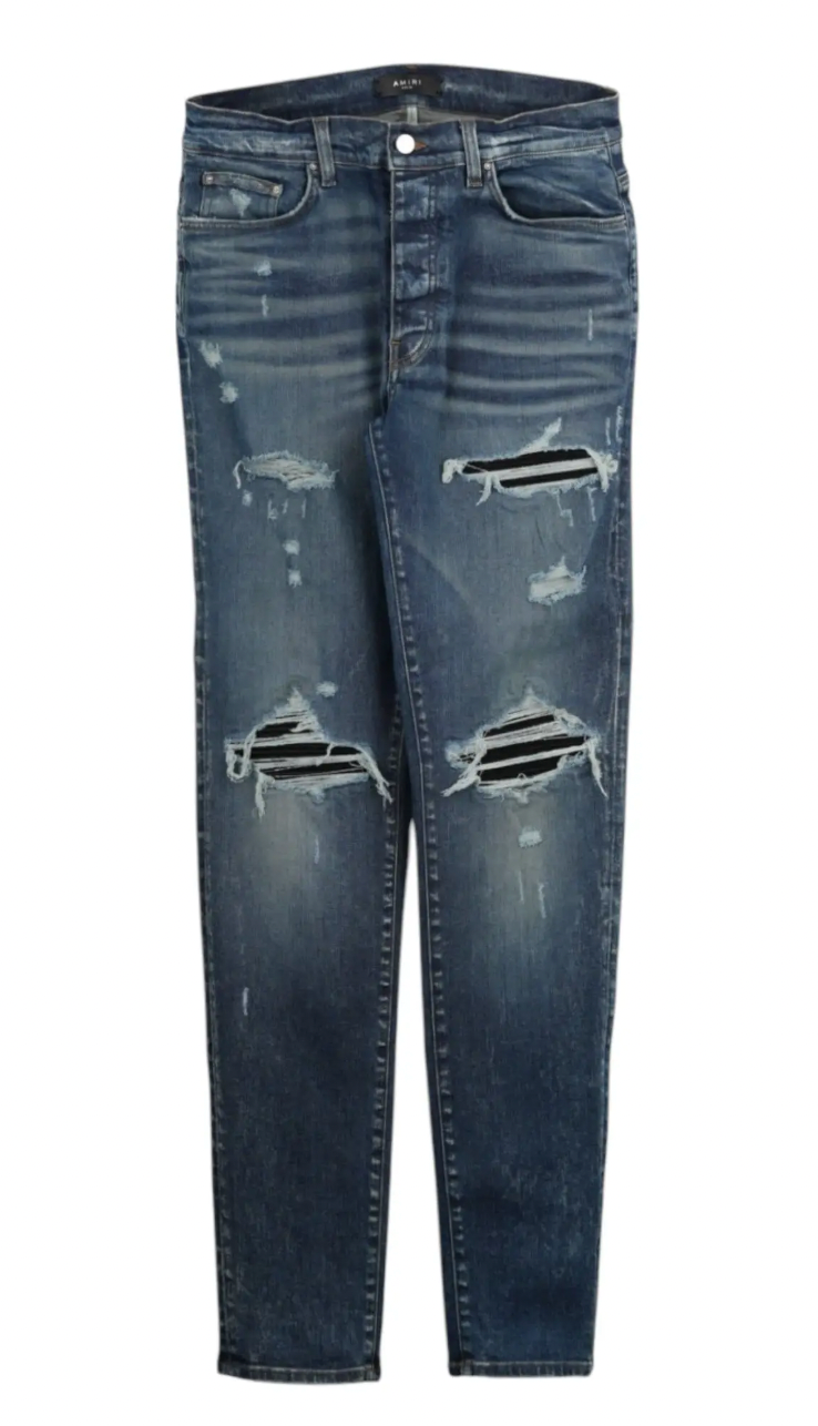 Amiri MX1 Black Suede Patch Jeans Dark Indigo