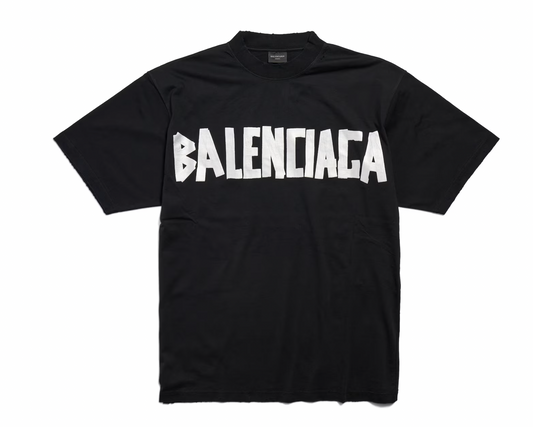 Balenciaga Distressed Tape Type Logo T-Shirt Black