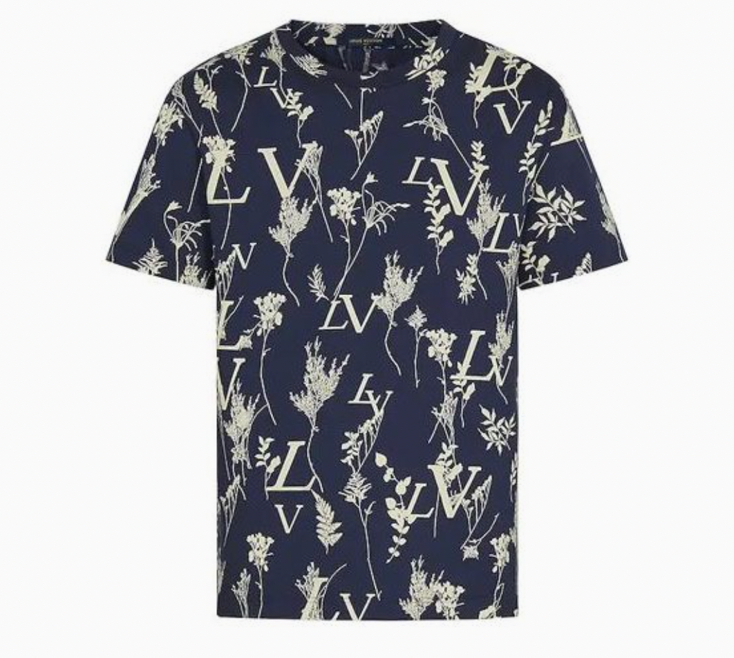 Louis Vuitton 2020 Leaf Floral Print Discharge T-Shirt Navy