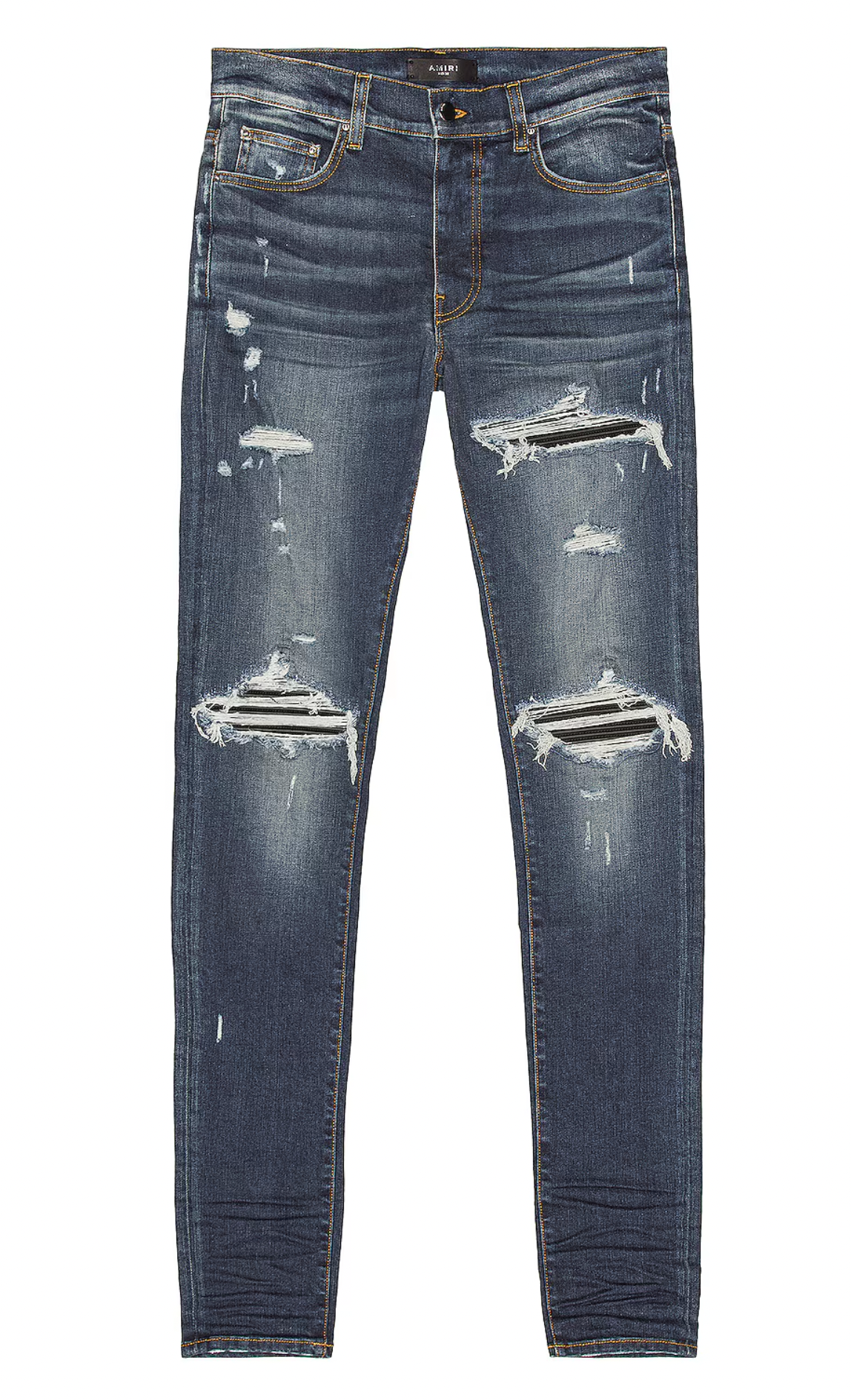 Amiri MX1 Black Suede Patch Jeans Deep Classic Indigo