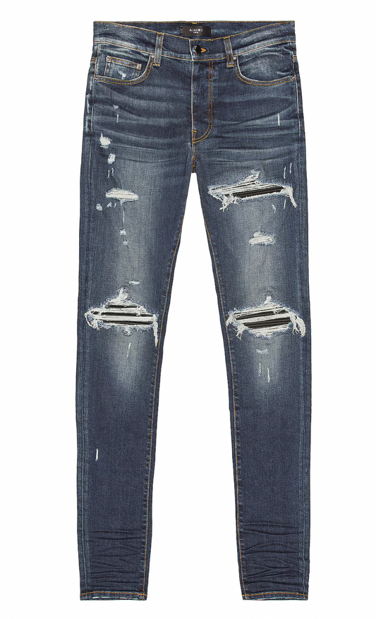 Amiri MX1 Black Suede Patch Jeans Deep Classic Indigo