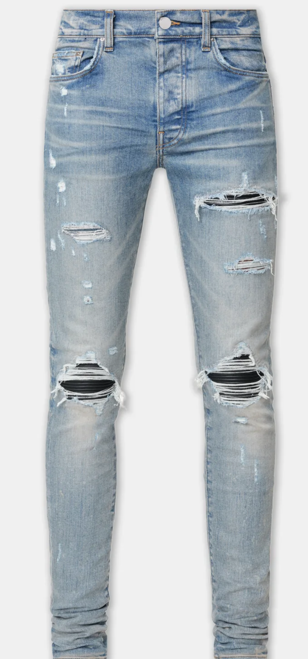 Amiri MX1 Black Leather Patch Jeans Clay Indigo
