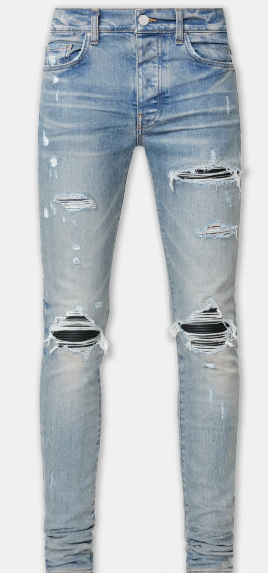 Amiri MX1 Black Leather Patch Jeans Clay Indigo
