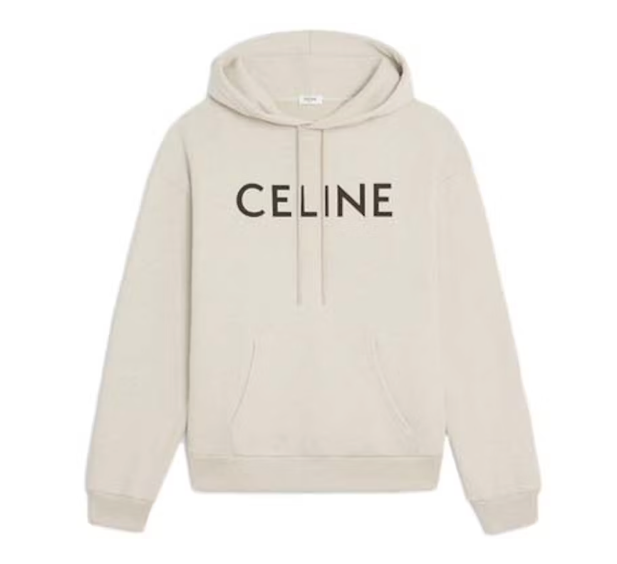 Celine Loose Cotton Fleece Hoodie Cream/Black