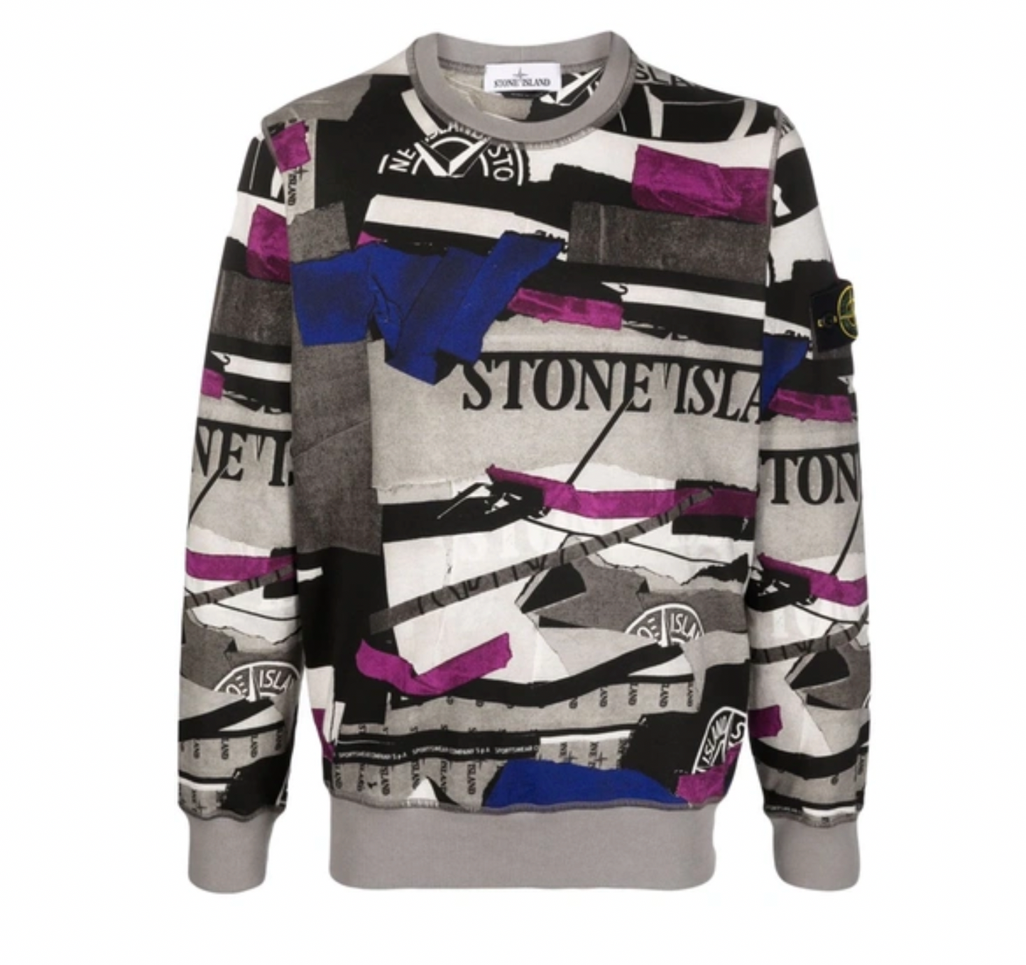 Stone Island Patchwork Logo Print Sweatshirt Gray