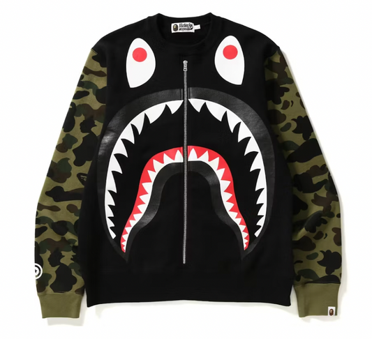 BAPE Metal Zip Big Shark Wide Crewneck Crewneck Black/Green