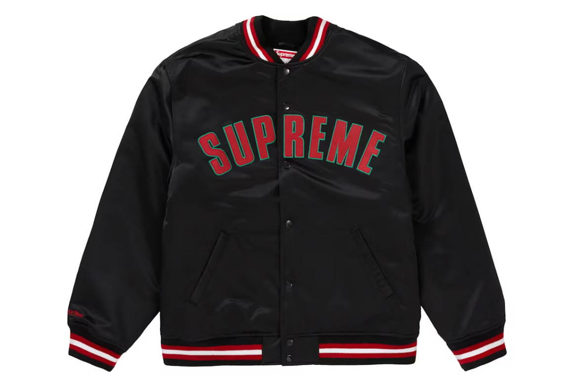 Supreme Mitchell & Ness Satin Varsity Jacket Black