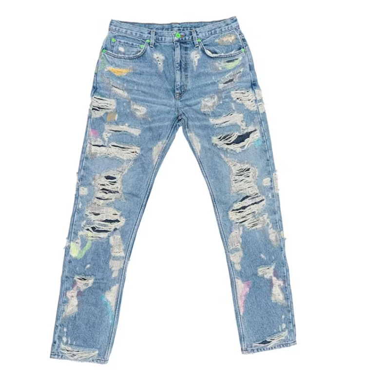 Vlone x Endless Embroidered and Distressed Denim Jeans Neon Green
