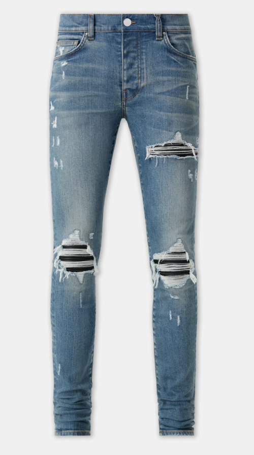 Amiri MX1 Black Leather Patch Dark Indigo Jeans