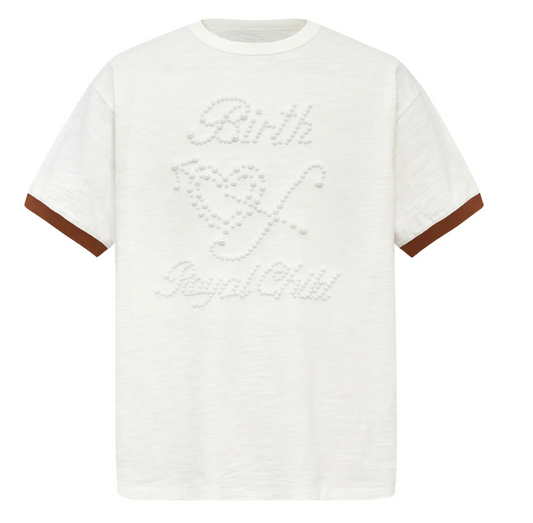 Birth of A Royal Child Pearl Patchwork T-Shirt White