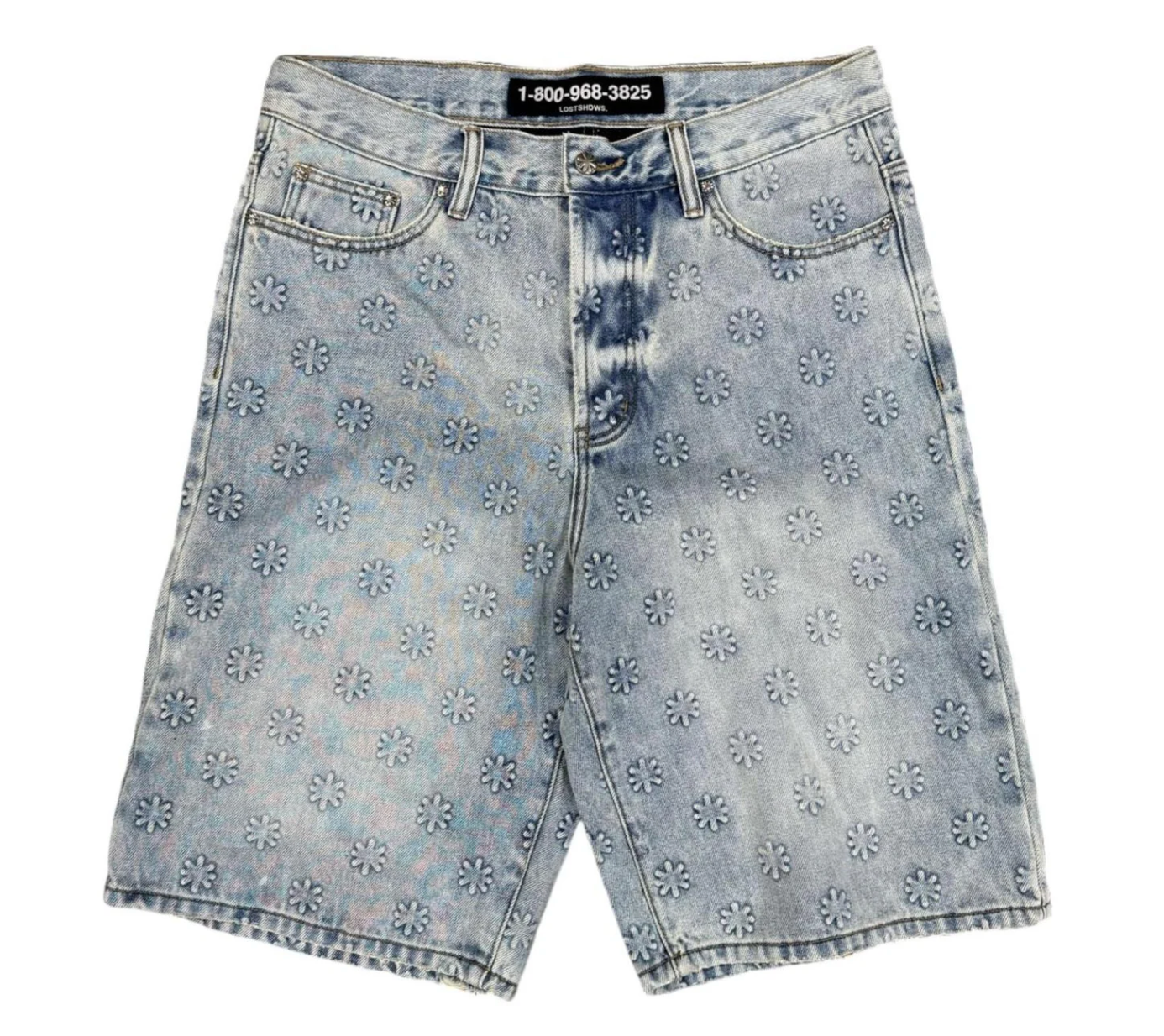 Lost Shdws Embossed Jean Shorts Blue