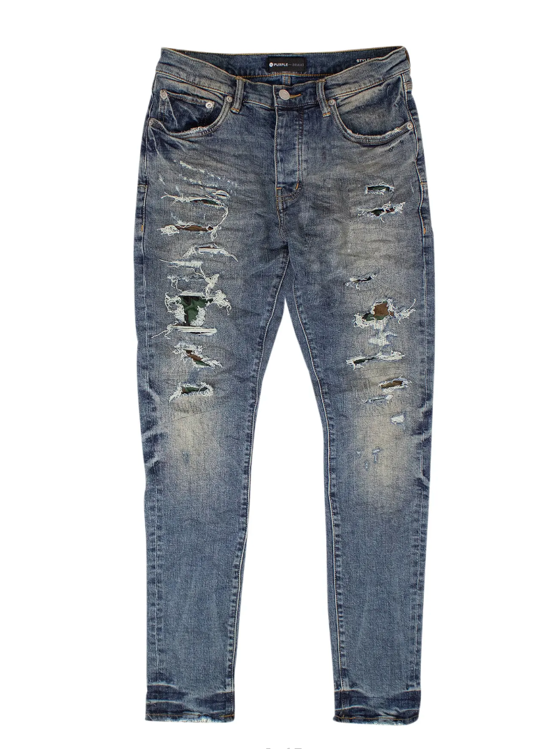 PURPLE BRAND Camo Repair Skinny Jeans Indigo