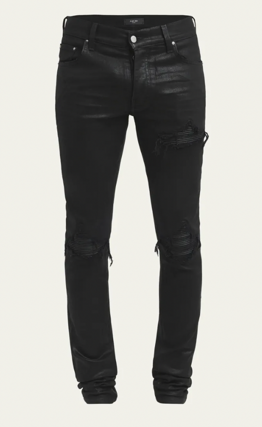Amiri MX1 Waxed Leather Patch Jeans Black