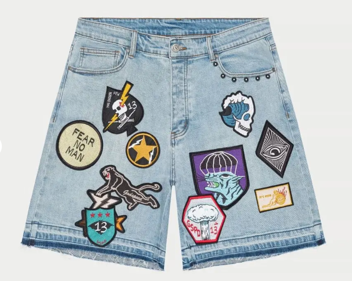 Godspeed Patchwork Denim Shorts Blue