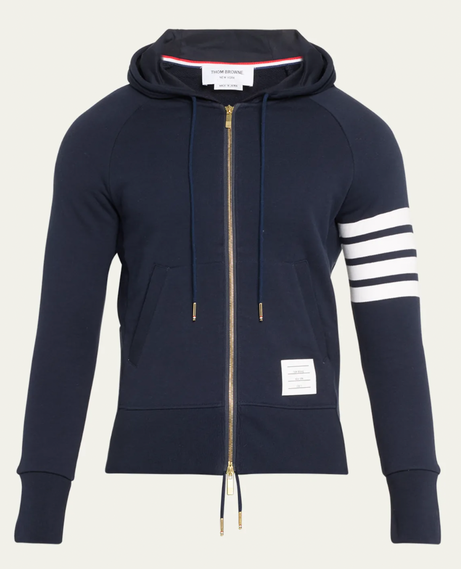 Thom Browne Classic Loopback 4-Bar Full Zip Hoodie Navy