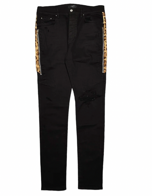Amiri Leopard Half Track Broken Jeans Black