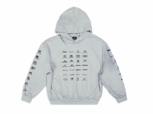 Balenciaga Archives Logos Hoodie Light Grey