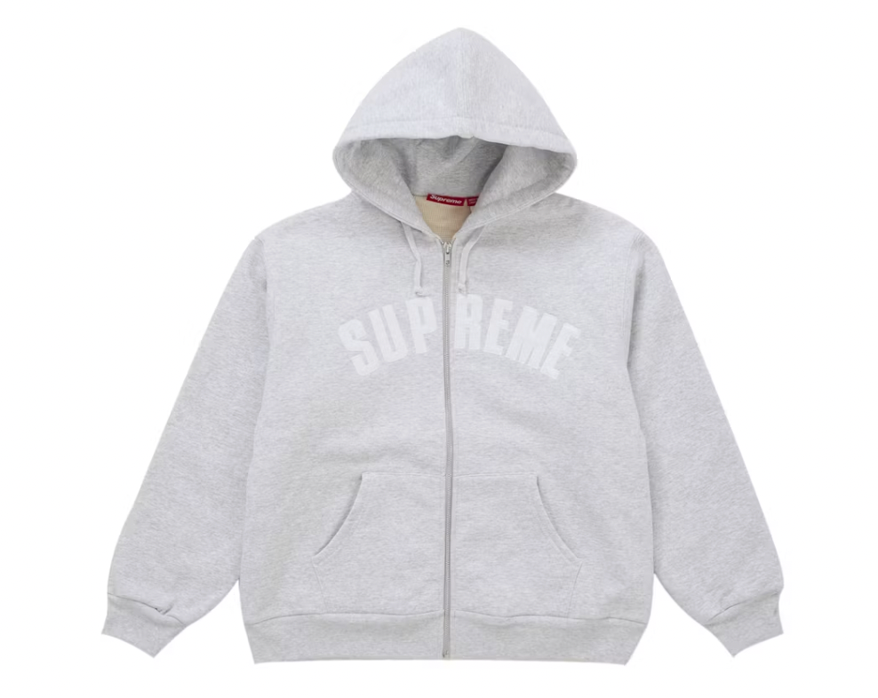 Supreme Arc Thermal Lined Zip Up Hooded Sweatshirt Ash Grey