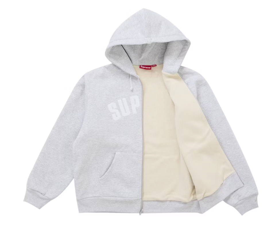 Supreme Arc Thermal Lined Zip Up Hooded Sweatshirt Ash Grey
