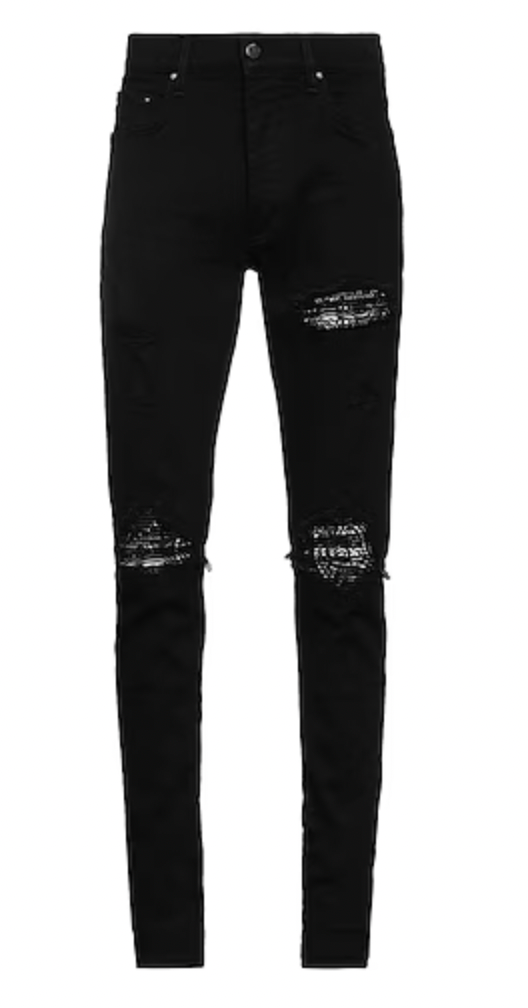 Amiri MX1 Black Paisley Patch Jeans Aged Black