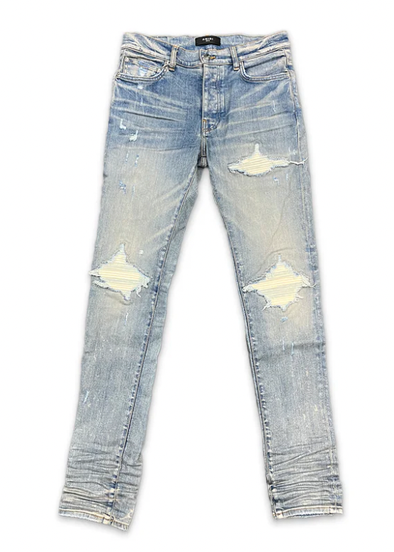 Amiri MX1 White Ultrasuede Patch Jeans Indigo