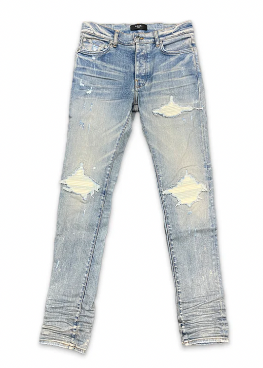 Amiri MX1 White Ultrasuede Patch Jeans Indigo