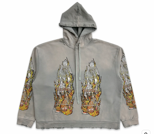 Who Decides War Faded Flame Glass Hooded Pullover Grey
