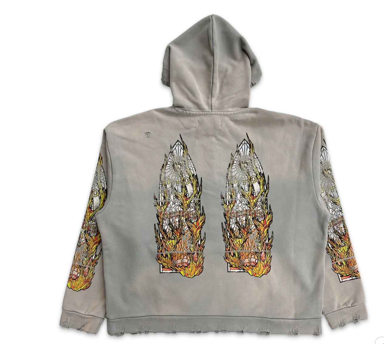 Who Decides War Faded Flame Glass Hooded Pullover Grey