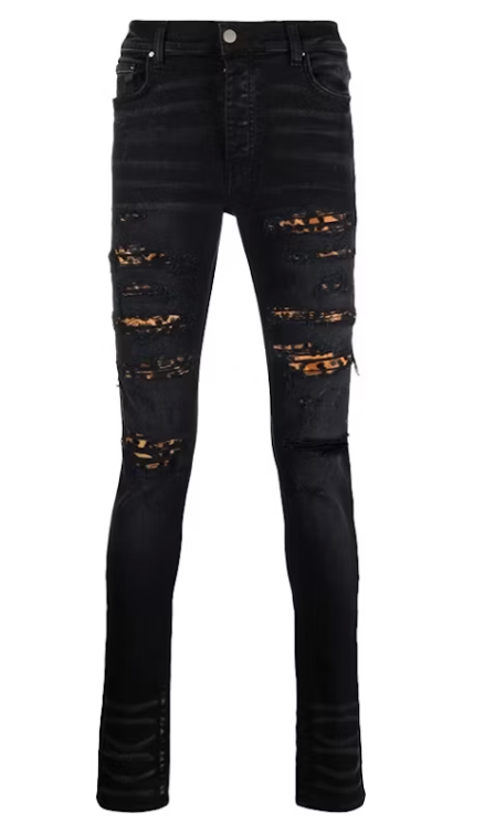Amiri Distressed Leopard Thrasher Jean Aged Black