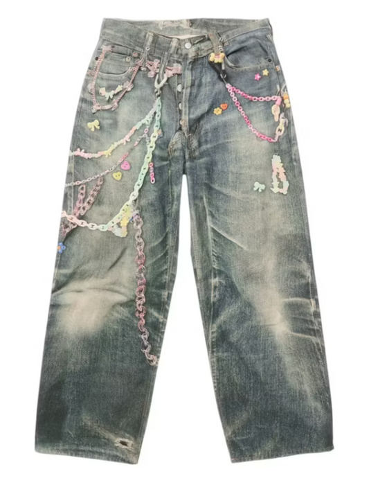 Acne Studios Vintage Chain Detail Loose Jeans Blue