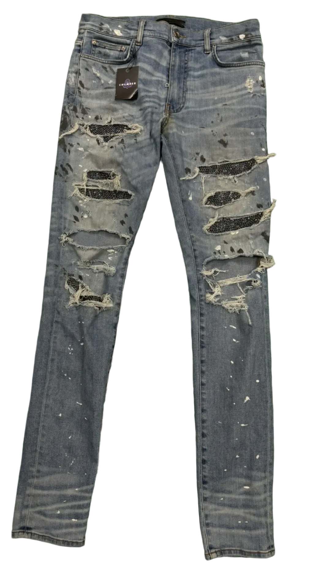 Amiri Blue Crystal Denim Jeans Light Indigo