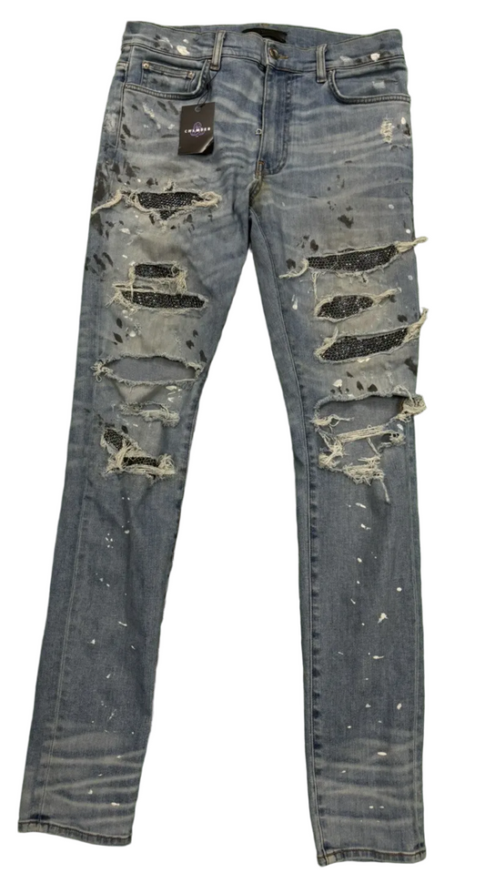 Amiri Blue Crystal Denim Jeans Light Indigo