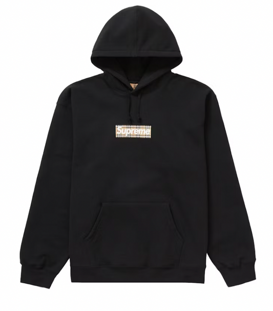 Supreme Burberry Box Logo Hooded Sweatshirt Black