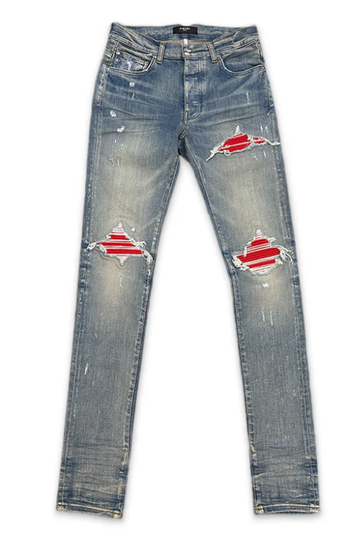 Amiri MX1 Red Ultra Suede Patch Jeans Clay Indigo