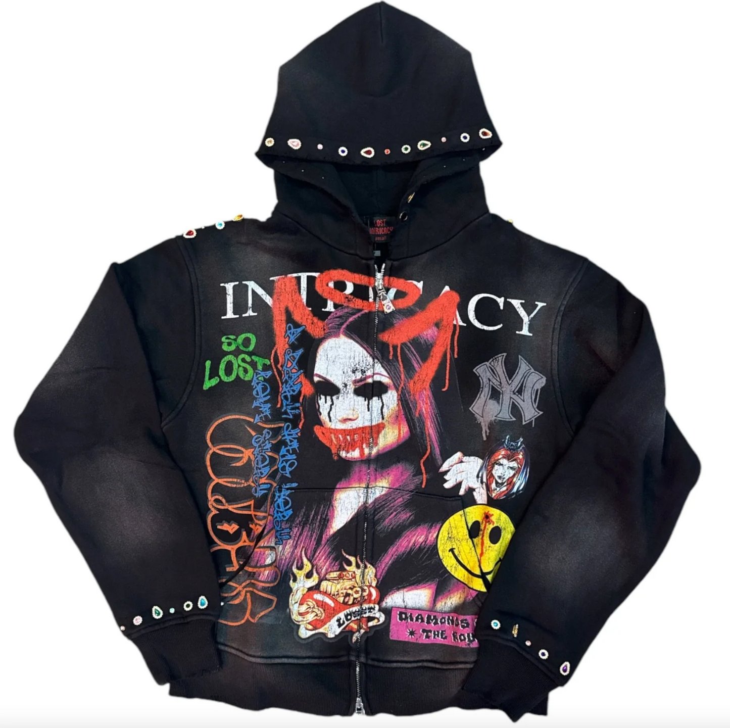Lost Intricacy Front Page Mag Black Zip Up Hoodie