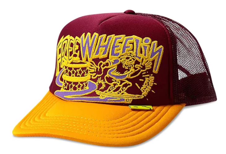 Kapital Free Wheelin Trucker Hat Burgundy Gold