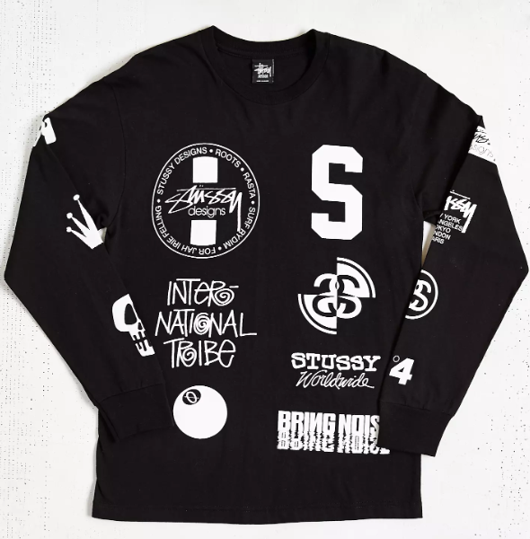 Stussy Dot Collage L/S T-Shirt Black