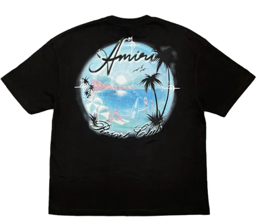 Amiri Airbrush Paradise Crystal Embellished Beach T-Shirt Black