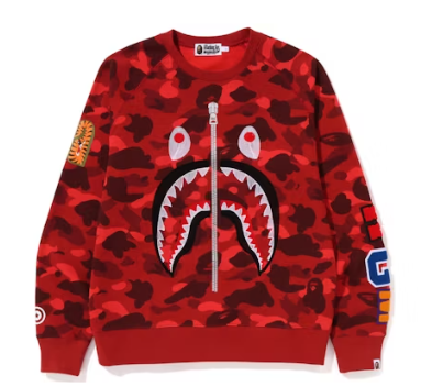 BAPE Color Camo Embroidery Shark Crewneck Red